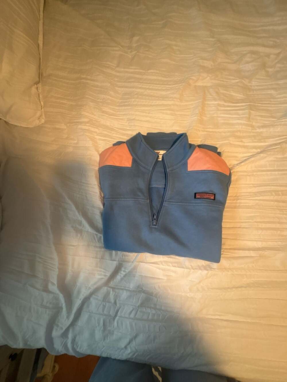 Vineyard Vines Women's 1/4 Zip Pullover Sweatshirt in Blue and Salmon Pink